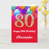 80e verjaardag Rode en goudkleurige ballonnen Kaart (Gele Bloem)