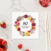 80e verjaardag Rode Oranje Gele Herfst Floral Servet (Insitu)