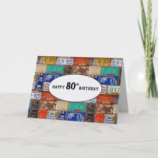 80e Verjaardag Roestige Kentekenplaten Kaart (Voorkant)