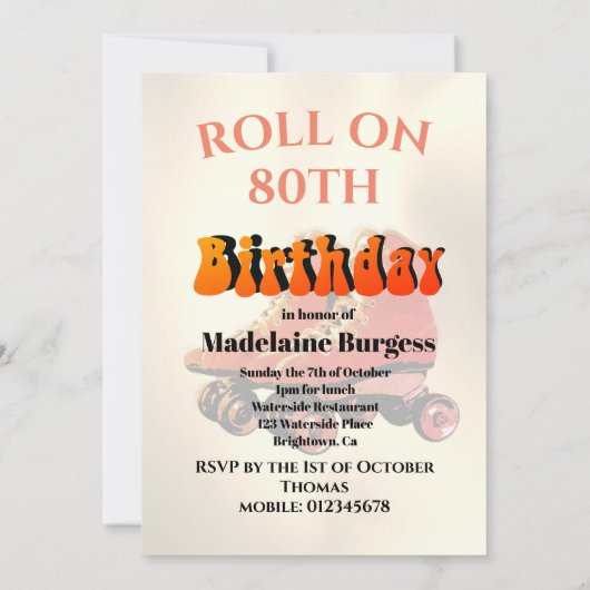 80e verjaardag Roller Skate Fun Modern Kaart (Achterkant)