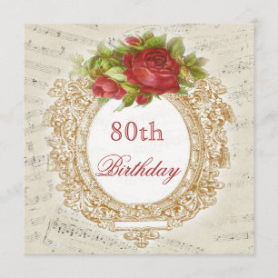 80e verjaardag Rood rozenLijst — Muziekblad Kaart