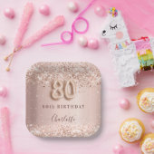 80e Verjaardag roos Gold Blush Pink Naam Papieren Bordje (Feest)