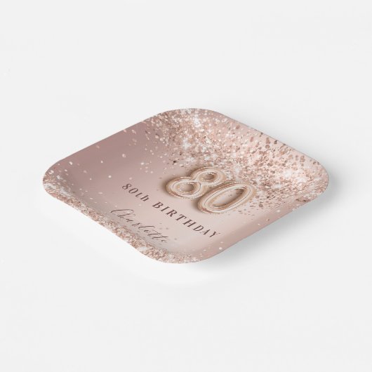 80e Verjaardag roos Gold Blush Pink Naam Papieren Bordje (Gebogen)