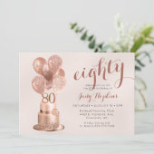 80e verjaardag Roos Gold Cake Invitation Kaart (Staand voorkant)