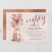 80e verjaardag Roos Gold Cake Invitation Kaart (Voorkant / Achterkant)
