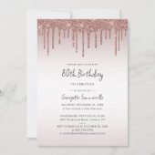 80e verjaardag Roos Gold Glitter Drip Kaart (Voorkant)