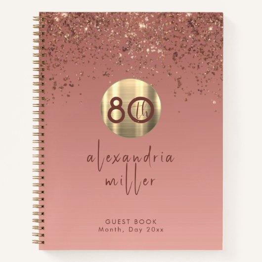 80e verjaardag Roos Gold Glitter Guestbook Notitieboek (Voorkant)