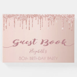 80e verjaardag roos goud glitter druppelt roze gastenboek