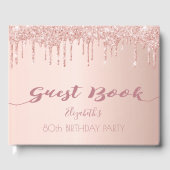 80e verjaardag roos goud glitter druppelt roze gastenboek (Voorkant)