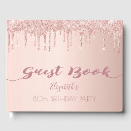 80e verjaardag roos goud glitter druppelt roze gastenboek