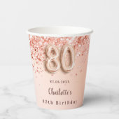 80e verjaardag roos goud glitter monogram naam papieren bekers (Achterkant)