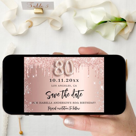 80e verjaardag roos goud roze zilver save the date