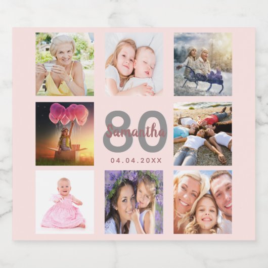 80e verjaardag roos gouden aangepaste fotocollage sparkling wijnetiket (Enkel label)