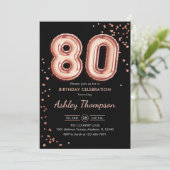 80e verjaardag - Roos gouden ballonnen zwart Kaart (Staand voorkant)