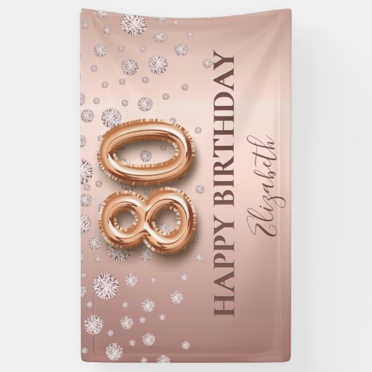 80e verjaardag roos gouden diamanten ballonschrift spandoek (Verticaal)