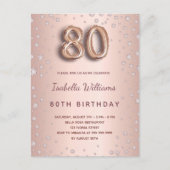 80e verjaardag roos gouden diamanten ballonscript briefkaart (Voorkant)