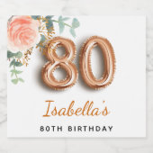 80e verjaardag roos gouden eucalyptus bloemnaam sparkling wijnetiket (Enkel label)