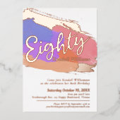 80e verjaardag roos gouden foto abstracte kunst folie uitnodiging (Voorkant)