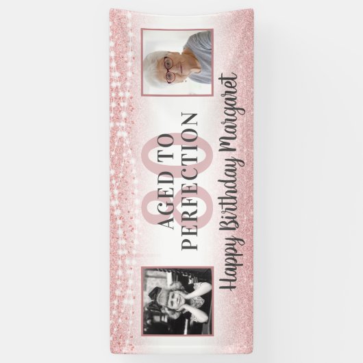 80e Verjaardag Roos Gouden Foto VEROUDERD TOT IN D Spandoek (Verticaal)