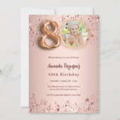 80e Verjaardag roos gouden fotosterren Kaart (Voorkant)