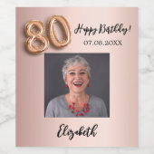 80e Verjaardag roos gouden roze foto Wijn Etiket (Enkel label)