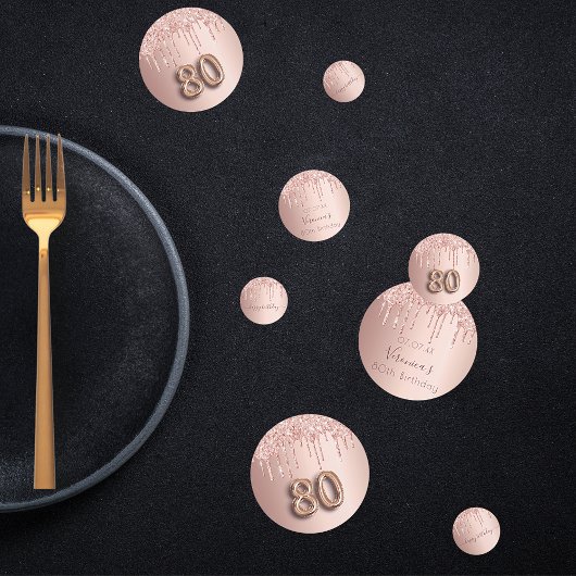 80e verjaardag roos gouden roze monogram confetti