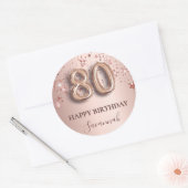 80e verjaardag roos gouden roze sterren ballonlett ronde sticker (Envelop)