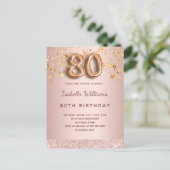 80e verjaardag roos gouden roze sterren ballonschr briefkaart (Staand voorkant)