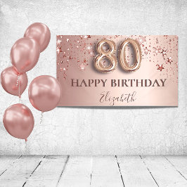 80e verjaardag roos gouden roze sterren ballonschr spandoek