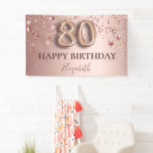 80e verjaardag roos gouden roze sterren ballonschr spandoek (Insitu)