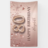 80e verjaardag roos gouden roze sterren ballonschr spandoek (Verticaal)