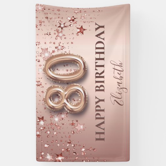 80e verjaardag roos gouden roze sterren ballonschr spandoek (Verticaal)