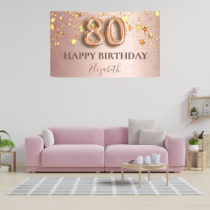 80e verjaardag roos gouden sterren roze ballonscri spandoek