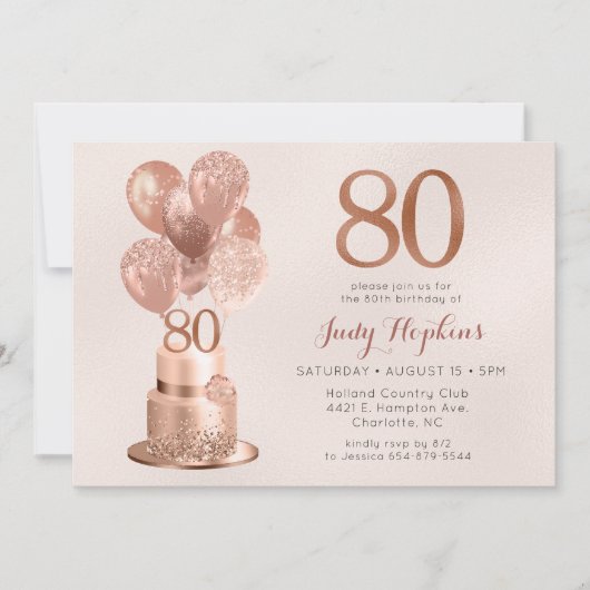 80e verjaardag Roos gouden taart Kaart (Voorkant)