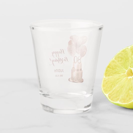 80e verjaardag Roos gouden taart Shot Glas (Achterkant)