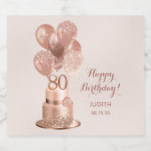 80e verjaardag Roos gouden taart Sparkling Wijnetiket (Enkel label)