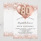 80e verjaardag roos gouden witte ballonnen kaart (Voorkant / Achterkant)