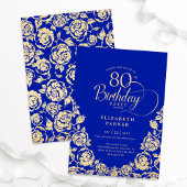 80e verjaardag Royal Blue Gold Rozen Kaart
