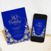 80e verjaardag Royal Blue Gold Rozen Kaart