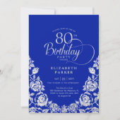 80e verjaardag Royal Blue Silver Rozen Kaart (Voorkant)
