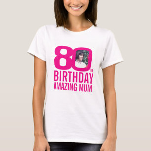 80e verjaardag roze aangepaste naam foto moeder sj t-shirt