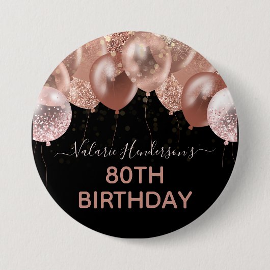 80e verjaardag Roze ballonnen Ronde Button 7,6 Cm (Voorkant)