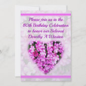 80E VERJAARDAG ROZE BLOEMEN VERJAARDAG UITNODIGING (Voorkant)