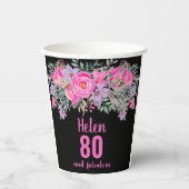 80e verjaardag roze bloemenpapier bekers (Voorkant)