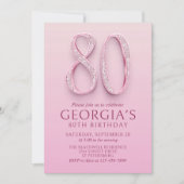 80e verjaardag roze diamanten kaart (Voorkant)