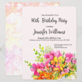 80e verjaardag roze en oranje bloemen kaart (Voorkant / Achterkant)