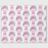 80e verjaardag roze floral cadeaupapier (Vlak)