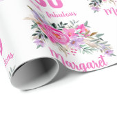 80e verjaardag roze floral cadeaupapier (Rol Hoek)