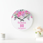 80e verjaardag roze floral grote klok (Huis)