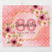 80e verjaardag roze floral naam sparkling wijnetiket (Enkel label)